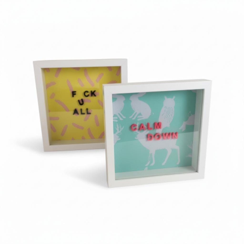 3D Wandbild "F*CK U ALL" | Provokantes Statement & Büro Humor | Lustiges Geschenk Sarkasmus | Rahmen Gelb Pink | Modern Art 20x20