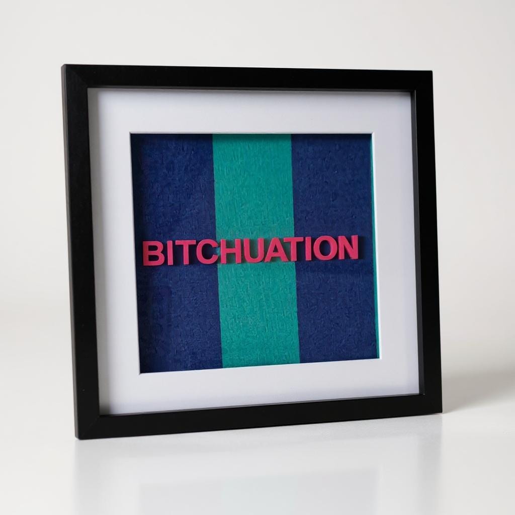 3D Wandbild "BITCHUATION" | Witziges Büro Deko Schild | Sarkasmus Geschenk Freundin | Modern Art Schwarz Blau Pink | Personalisiert 20x20