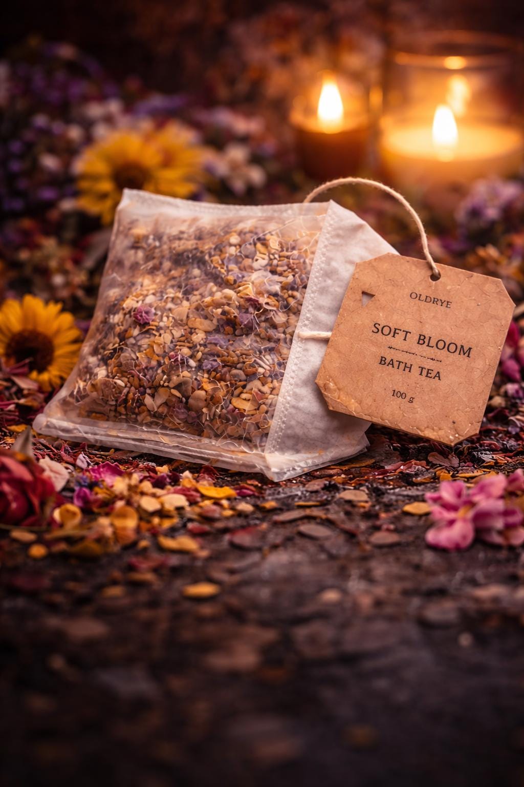 SOFT BLOOM Bath Tea · Blumiges Bio Kräuterbad · Sanfte Aromatherapie · Handmade Badetee · 100 g · Waldkräuter · 100 g Wellness